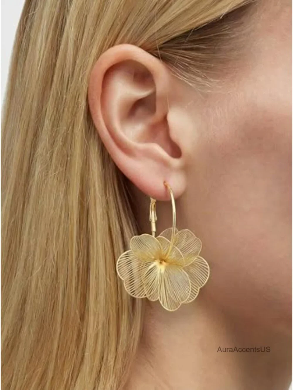Boho Flower Dangle Earrings Women Floral Drop Gold Plated Lightweight Summer